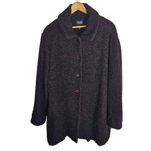 Eileen Fisher Plush Purple Boucle Textured Buttoned Wool Winter Coat, Large